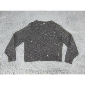 Express Sweater Womens Small Black Sequin Knit Long Sleeve Crewneck Pullover